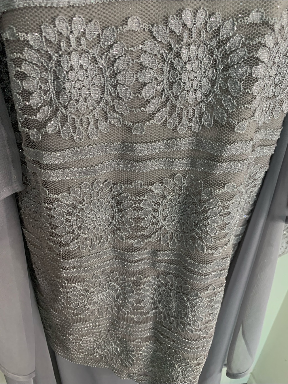 R&M Richards Silver Grey Beaded Lace Wide-Leg Jumpsuit 3 piece Set NWT Size 18 - Picture 8 of 17